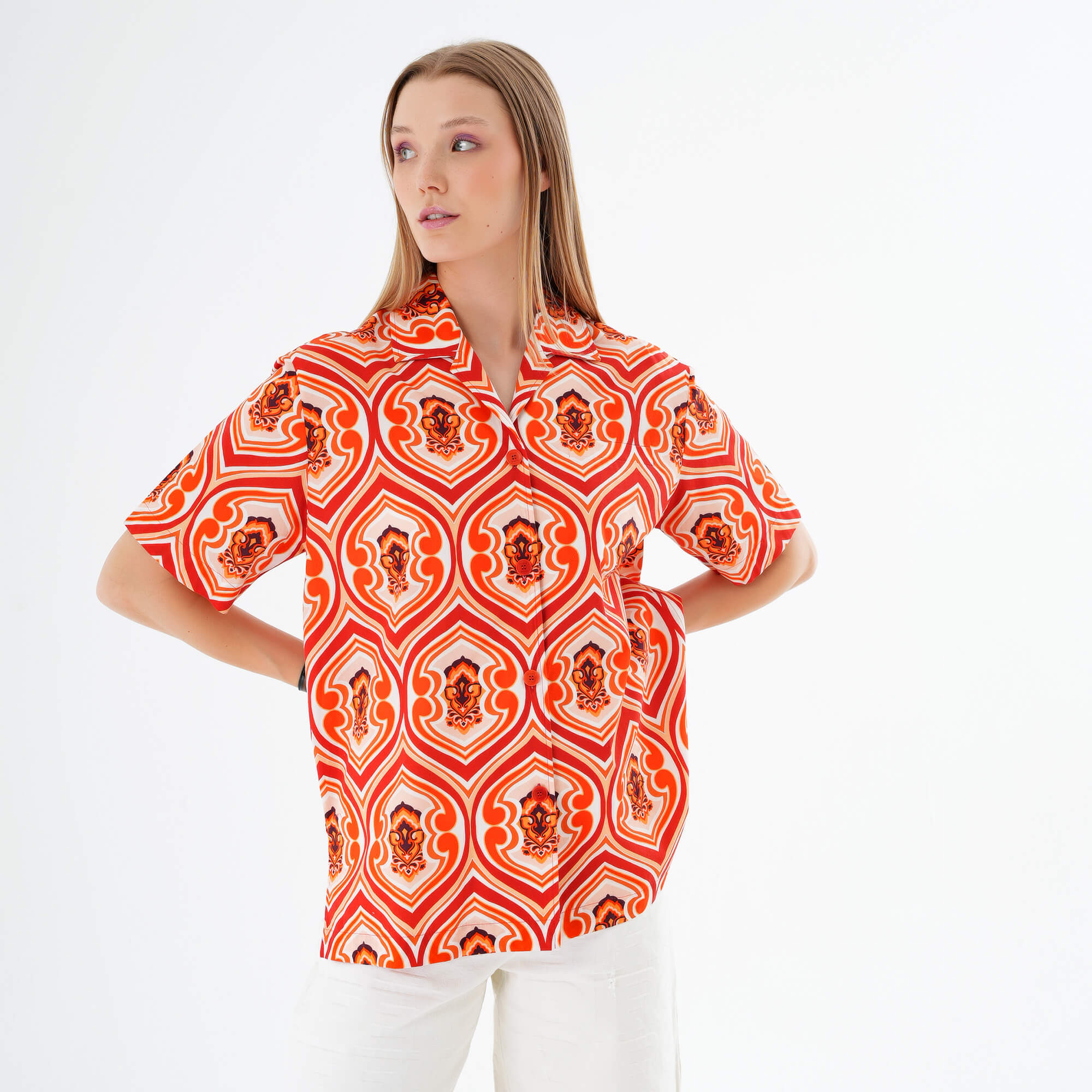 Etro - Orange Printed Cotton Shirt IT38